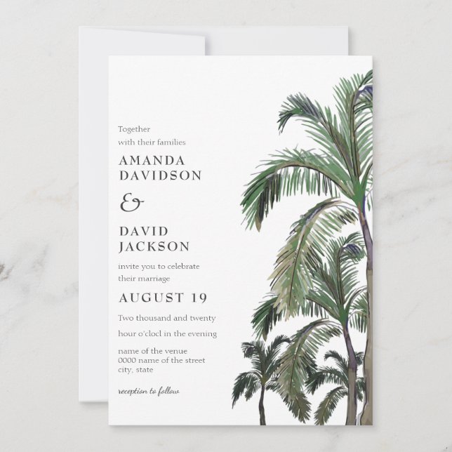 Tropical Palm Tree Greenery Island Beach Wedding Invitation (Front)
