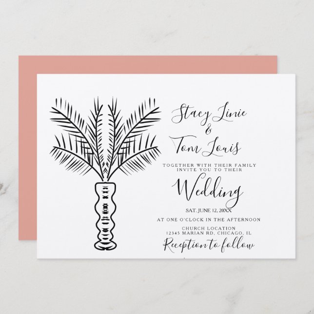 Tropical Palm Tree Hand Drawn Earthy  Invitation (Front/Back)