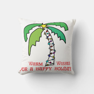 Tropical Palm Tree Happy Holidays Cushion