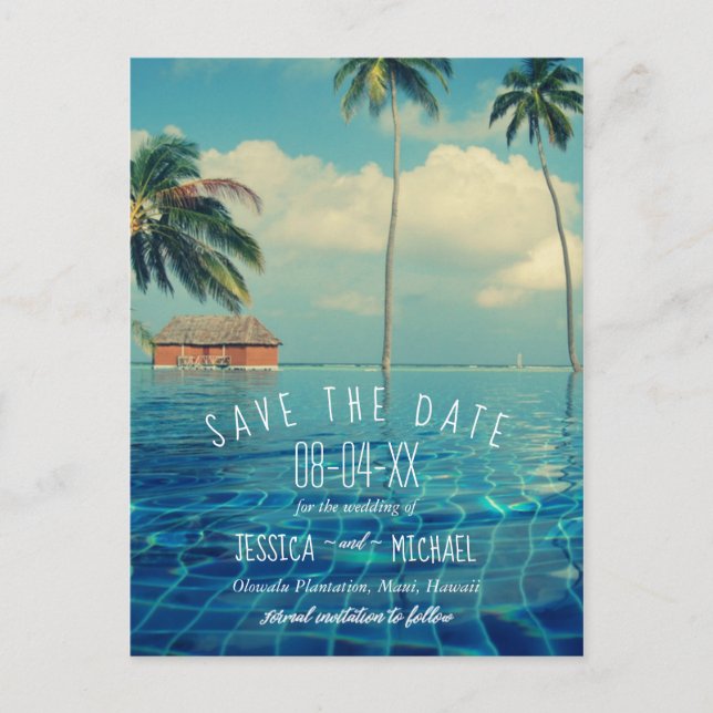 Tropical Palm Tree Hawaii Island Save the Dates Announcement Postcard (Front)