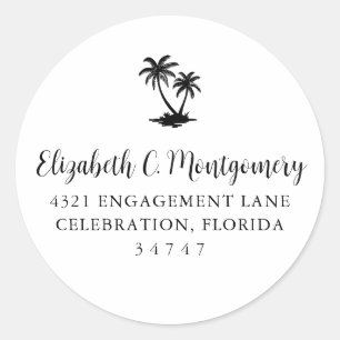 Tropical Palm Tree Home Address Classic Round Sticker