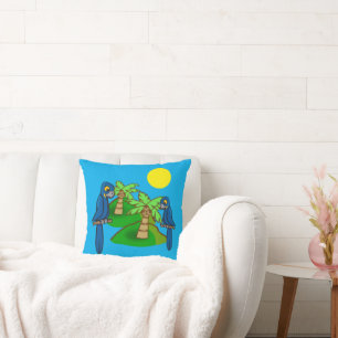Tropical Palm Tree Hyacinth Macaw Art Throw Pillow
