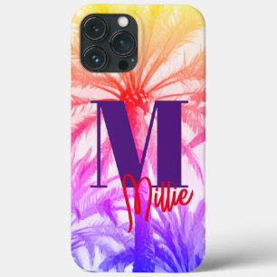 tropical palm tree in retro 80's custom name  iPhone 13 pro max case
