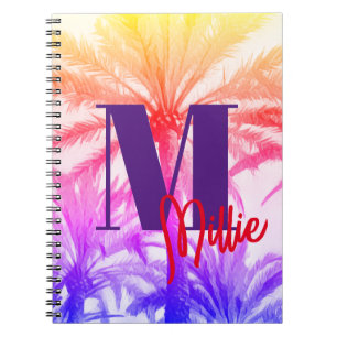 tropical palm tree in retro neon 80's custom name notebook