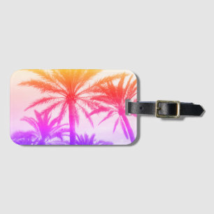 tropical palm tree in retro neon 80's summer vibe  luggage tag