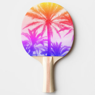tropical palm tree in retro neon 80's summer vibe ping pong paddle