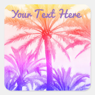 tropical palm tree in retro neon 80's summer vibe square sticker