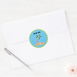 Tropical Palm Tree Island Getaway Cartoon Design Classic Round Sticker