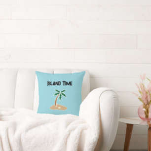 Tropical Palm Tree Island Getaway Cartoon Design Cushion