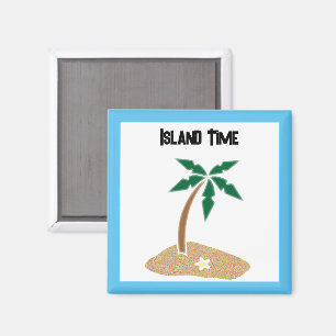 Tropical Palm Tree Island Getaway Cartoon Design Magnet