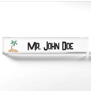 Tropical Palm Tree Island Getaway Cartoon Design Nameplate
