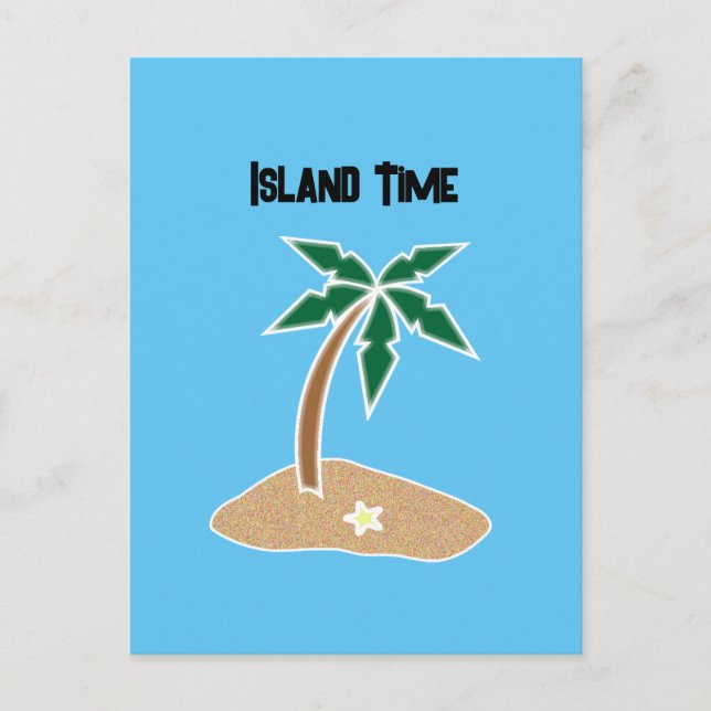 Tropical Palm Tree Island Getaway Cartoon Design Postcard (Front)