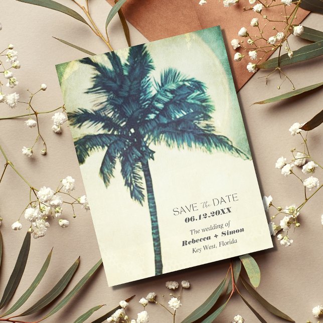 Tropical Palm Tree Key West Wedding Save the Date Announcement Postcard (Creator Uploaded)