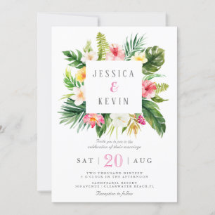 Tropical palm tree leaf and floral Personalised Invitation