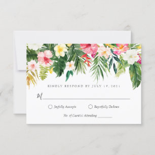 Tropical palm tree leaf and floral RSVP card