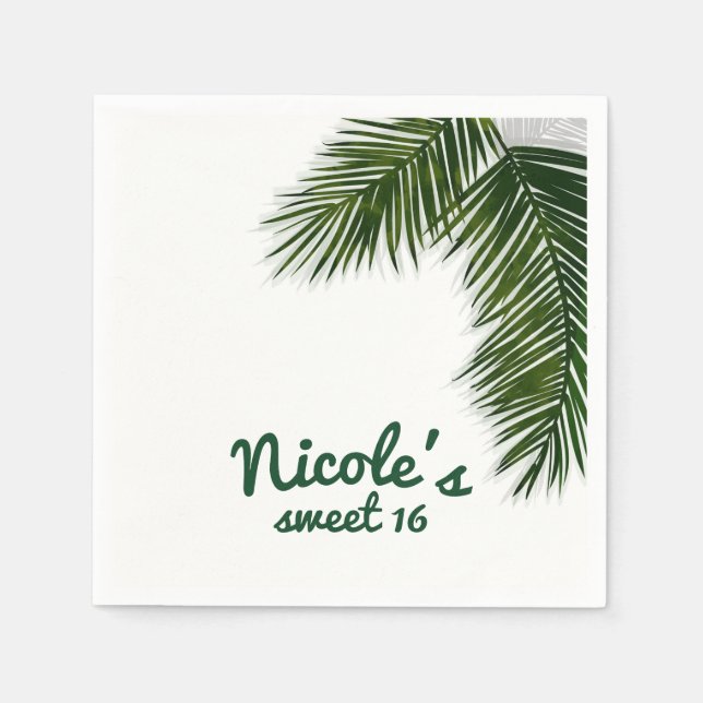 Tropical Palm Tree Leaf Elegant Summer Wedding Napkin (Front)