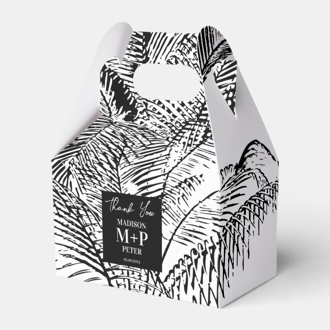 Tropical Palm Tree Leaves Abstract Beach Weddings Favour Box (Front Side)