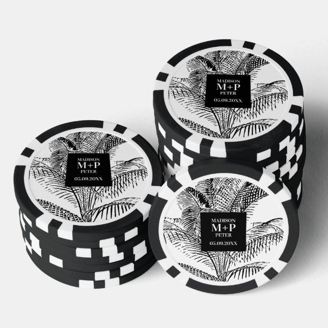 Tropical Palm Tree Leaves  Beach Wedding Favour Poker Chips (Stack)