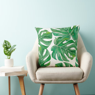 Tropical Palm Tree Leaves Botanical Throw Pillow