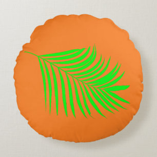 Tropical Palm Tree Leaves Green Sunset Orange Gift Round Cushion