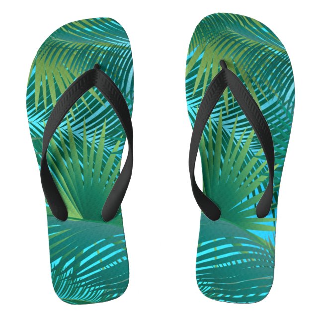Tropical Palm Tree Leaves Jungle Green Flip Flops (Footbed)