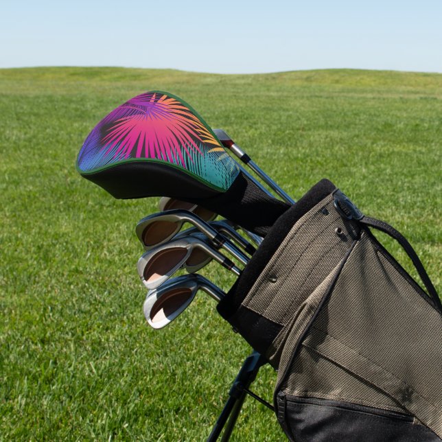 Tropical Palm Tree Leaves Jungle Rainbow Golf Head Cover (In Situ)