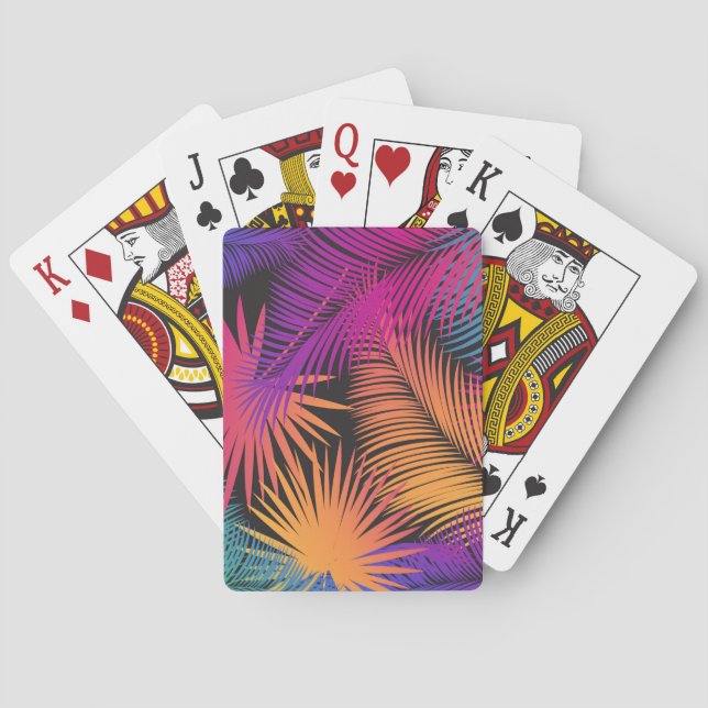 Tropical Palm Tree Leaves Jungle Rainbow Playing Cards (Back)