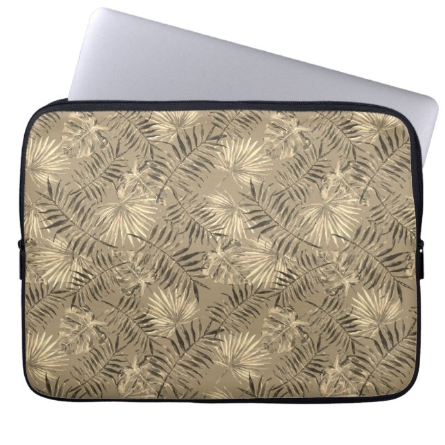 Tropical Palm Tree Leaves Pattern Gold Laptop Sleeve (Front)