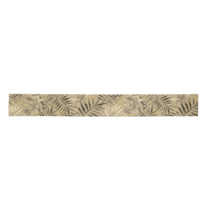 Tropical Palm Tree Leaves Pattern Gold Satin Ribbon