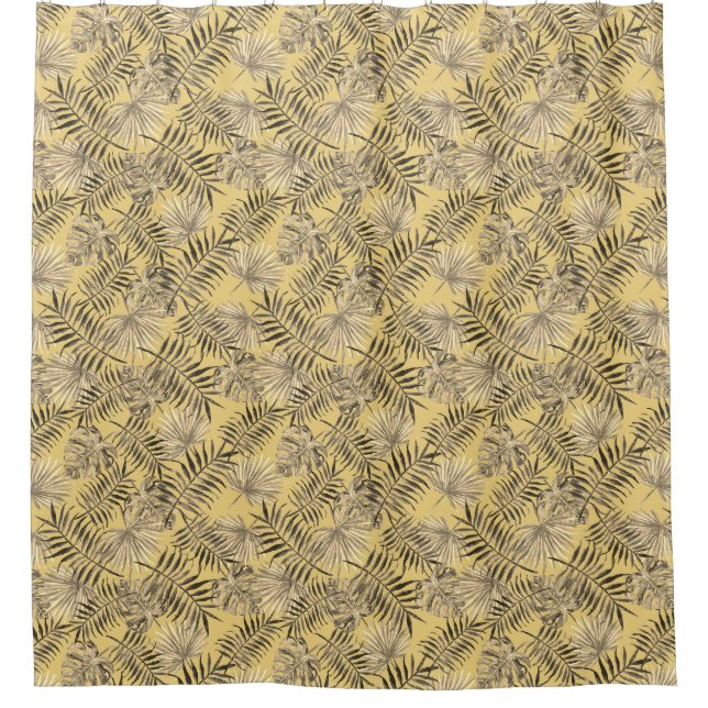 Tropical Palm Tree Leaves Pattern Gold Shower Curtain (Front)