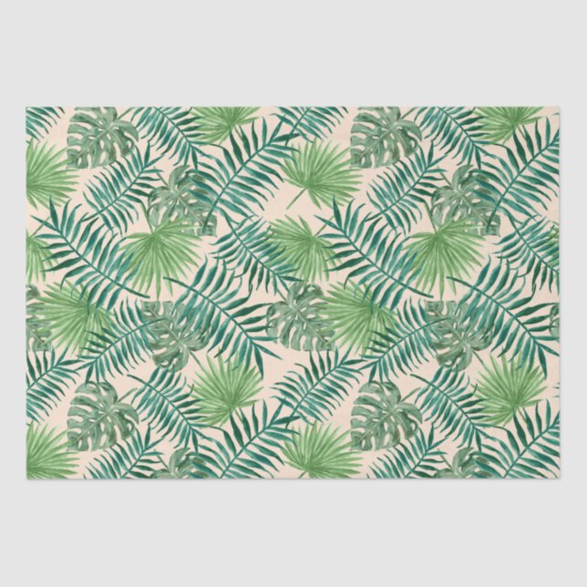 Tropical Palm Tree Leaves Pattern Green Peach Tissue Paper (Front)