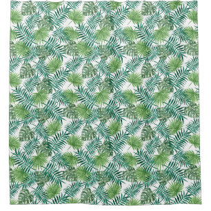 Tropical Palm Tree Leaves Pattern Green Shower Curtain