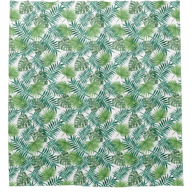Tropical Palm Tree Leaves Pattern Green Shower Curtain (Front)