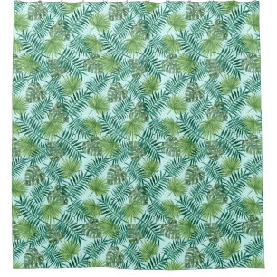 Tropical Palm Tree Leaves Pattern Green Shower Curtain
