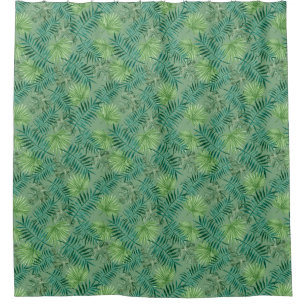 Tropical Palm Tree Leaves Pattern Green Shower Curtain
