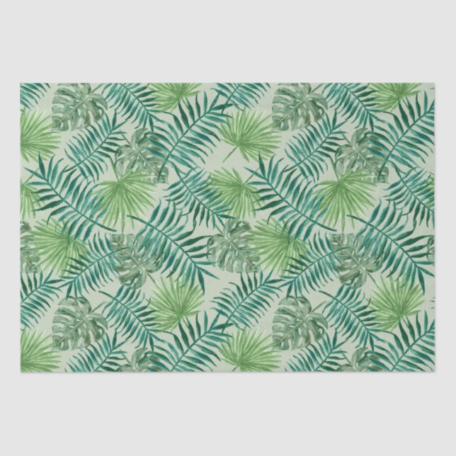 Tropical Palm Tree Leaves Pattern Green Tissue Paper (Front)