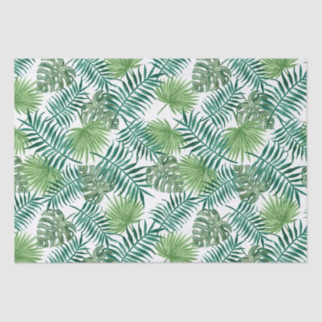 Tropical Palm Tree Leaves Pattern Green Tissue Paper (Front)