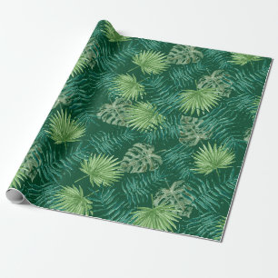 Tropical Palm Tree Leaves Pattern Green Wrapping Paper