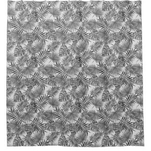 Tropical Palm Tree Leaves Pattern Grey Silver Shower Curtain