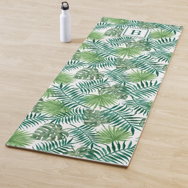 Tropical Palm Tree Leaves Pattern Monogrammed Yoga Mat (In Situ)