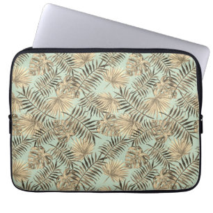 Tropical Palm Tree Leaves Pattern Pale Green Gold Laptop Sleeve