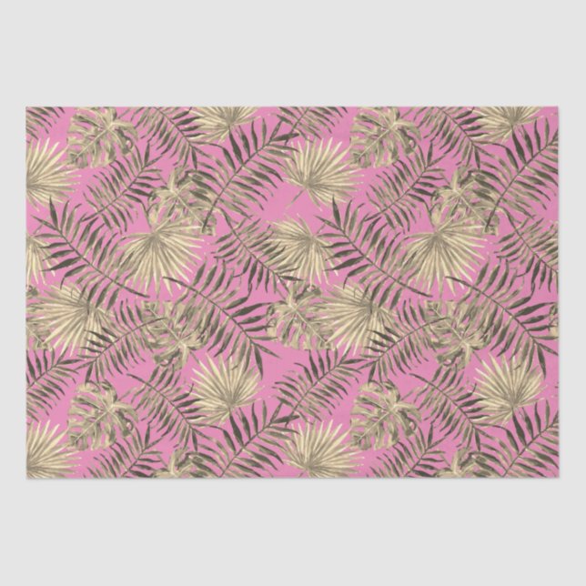 Tropical Palm Tree Leaves Pattern Pink Gold Tissue Paper (Front)