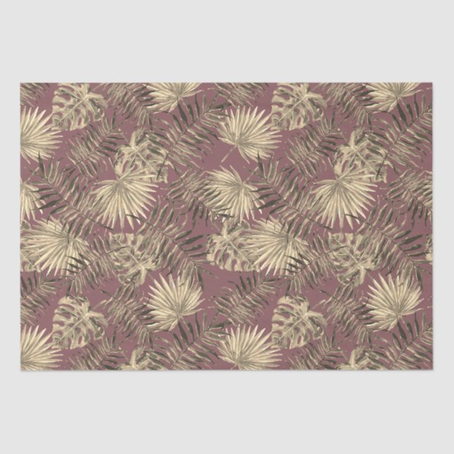 Tropical Palm Tree Leaves Pattern Pink Gold Tissue Paper (Front)