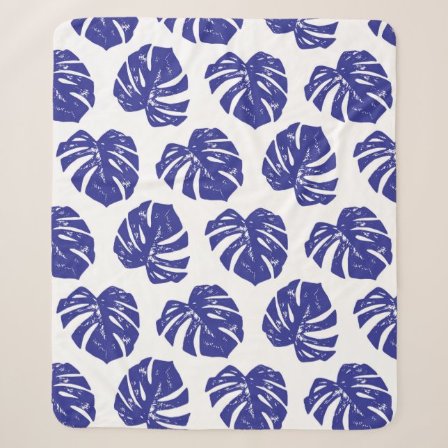 Tropical palm tree leaves pattern sherpa blanket (Front)