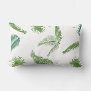 Tropical Palm Tree Leaves Pattern Watercolor Trend Lumbar Cushion