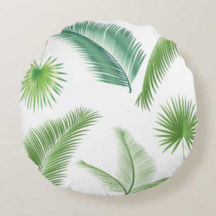Tropical Palm Tree Leaves Pattern Watercolor Trend Round Cushion