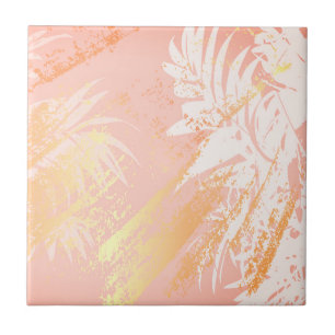 Tropical palm tree leaves rose gold pink rustic tile