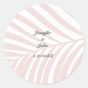 Tropical Palm Tree Leaves Wedding Names Peach Pink Classic Round Sticker
