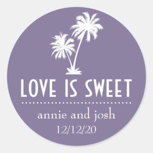 Tropical Palm Tree Love Is Sweet Label (Eggplant)