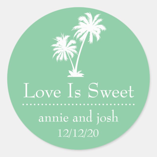 Tropical Palm Tree Love Is Sweet Labels (Mint) (Front)